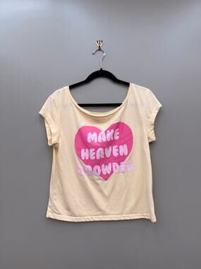 Faded Rose Make Heaven Crowded Heart Graphic Tee Small Pink Cream Y2K
